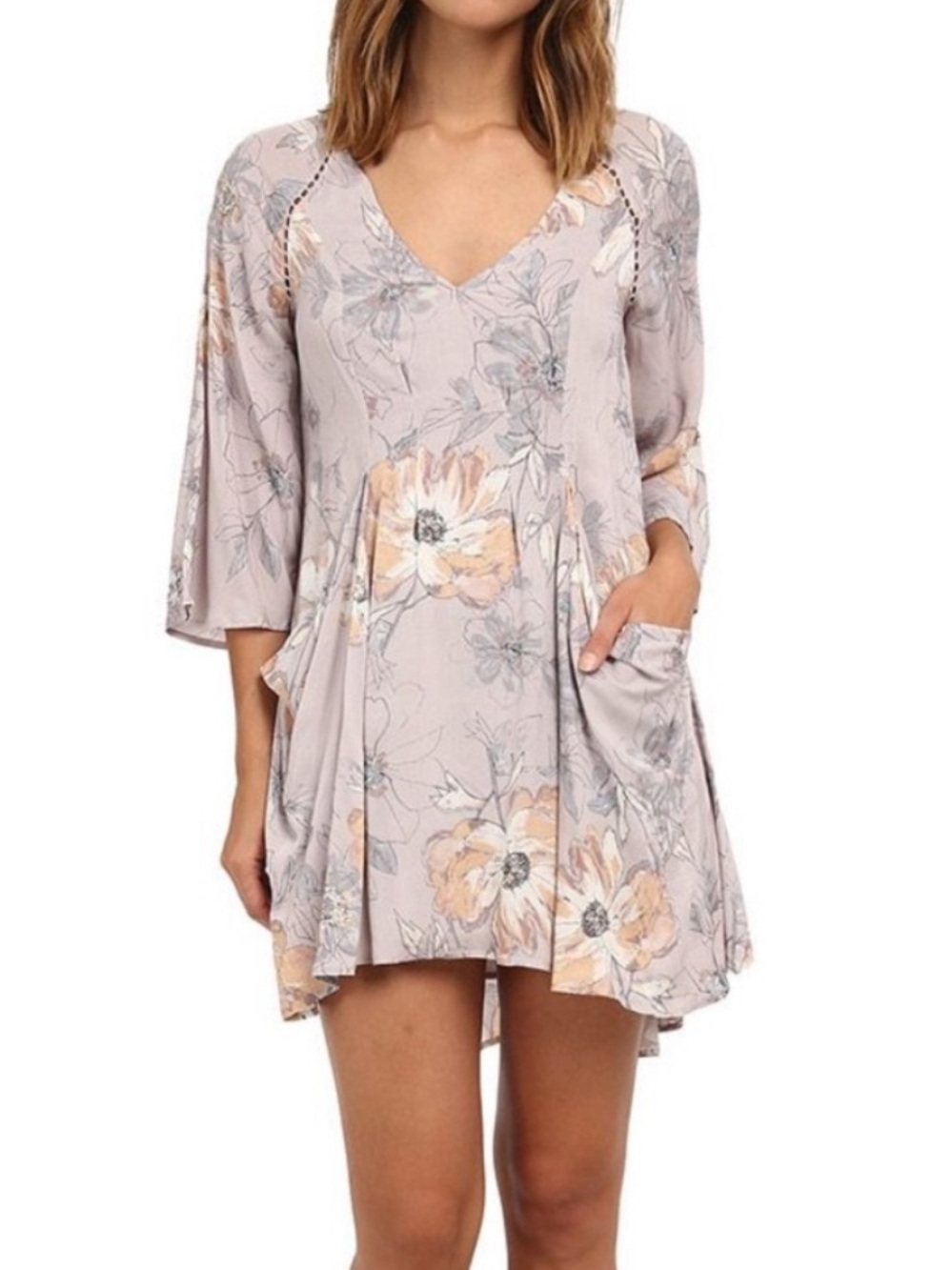 Vintage Free People Eyes On You Floral V-Neck Flow Dress